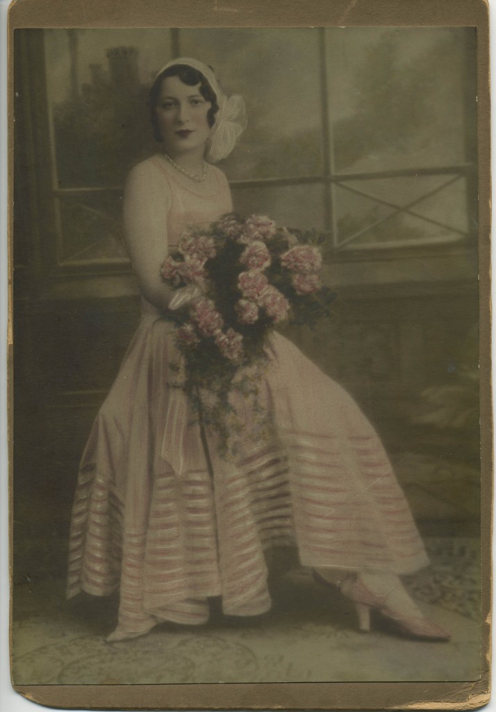 Original wedding photo of Ronnie Lawrence' mother - hand coloured, but faded!